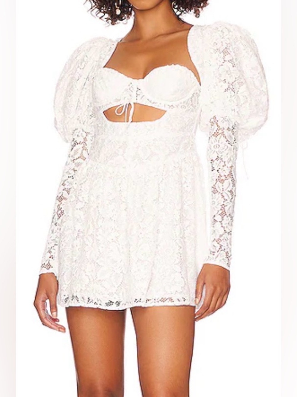 For Love and Lemons Frances Puff Sleeve Mini Dress lace lingerie bustier cut out